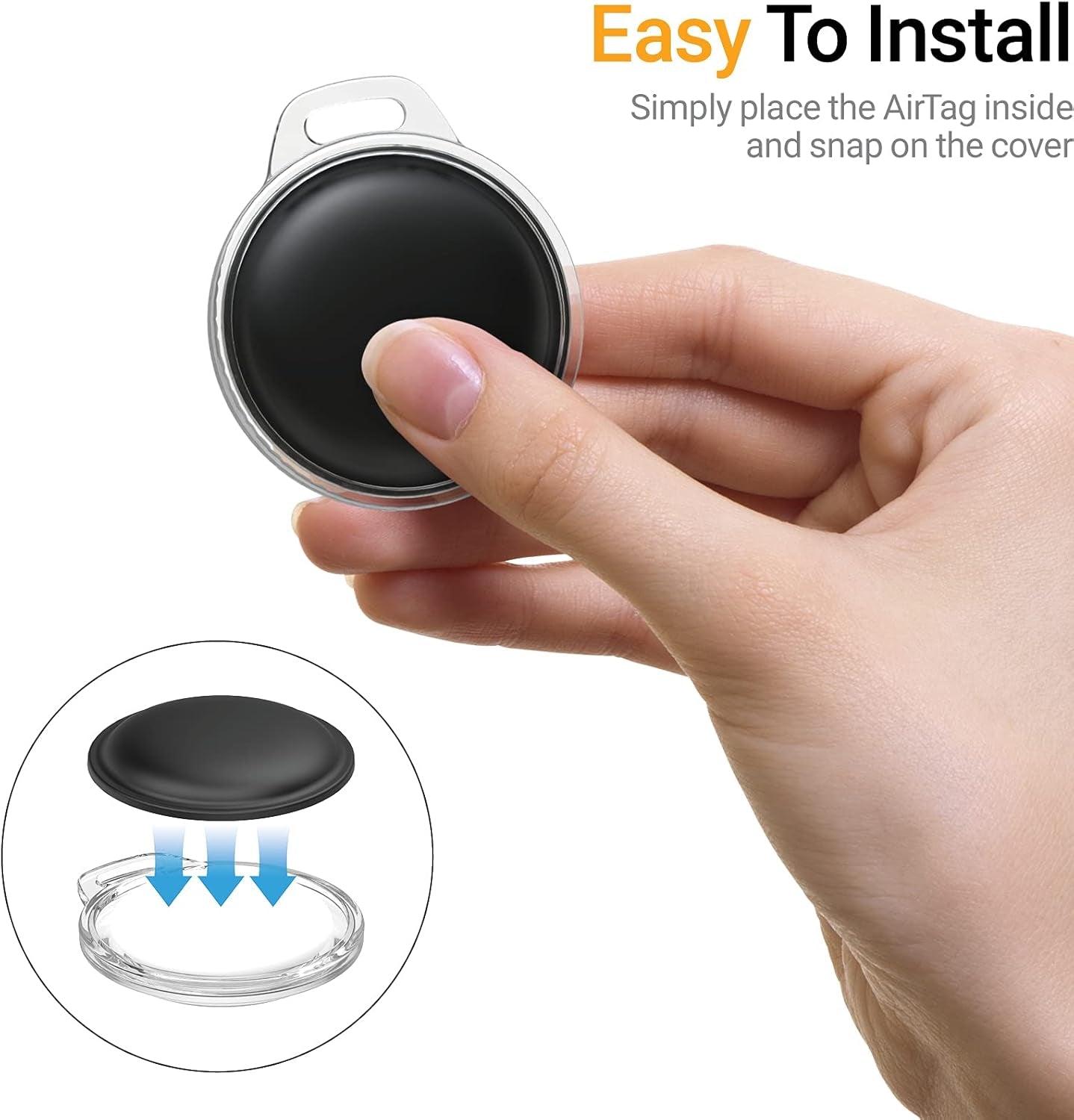 Airtag Case with Keychain, Protective Holder Key Ring Cover for Apple Airtag (Black) Cs_Br_At_Bk