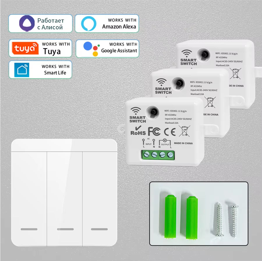 Wifi Light Switch Tuya Smart Home Smart Life Rf433Mhz Wireless APP Voice Control Smart Home Work with Google Home Alexa Alice