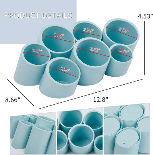Large Pencil Holder for Office, Adhesive Wall-Mounted Pen Cup Set with 7 Compartments, round Marker Organizer for School Supplies, Stationery, Aesthetic Desk Accessories Storage Caddy (Blue)